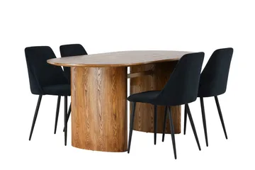 Oval matgrupp Venture Home Svart Natur 4st - Møbler - Bord - Spisegrupper