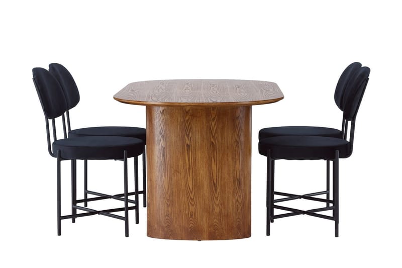 Oval matgrupp Venture Home Svart Natur 4st - Møbler - Bord - Spisegrupper