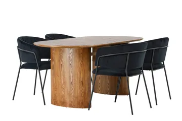Oval matgrupp Venture Home Svart Natur 4st - Møbler - Bord - Spisegrupper
