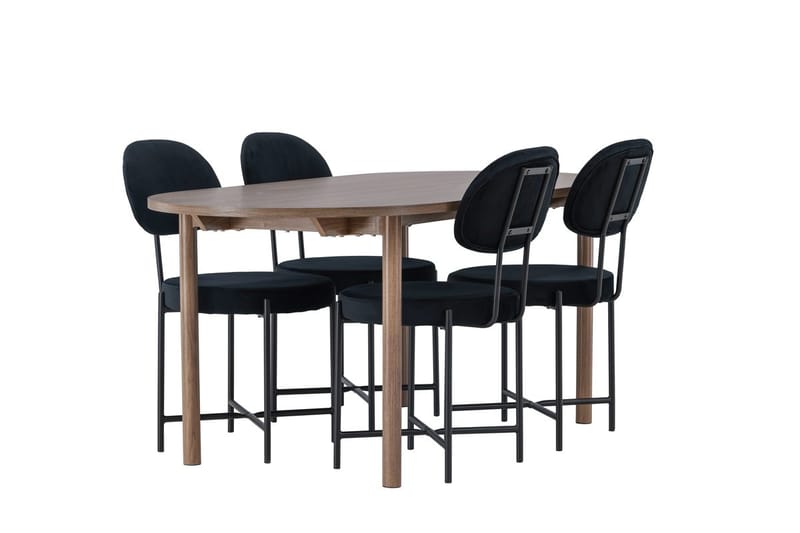 Oval matgrupp Venture Home Svart Natur 4st - Møbler - Bord - Spisegrupper