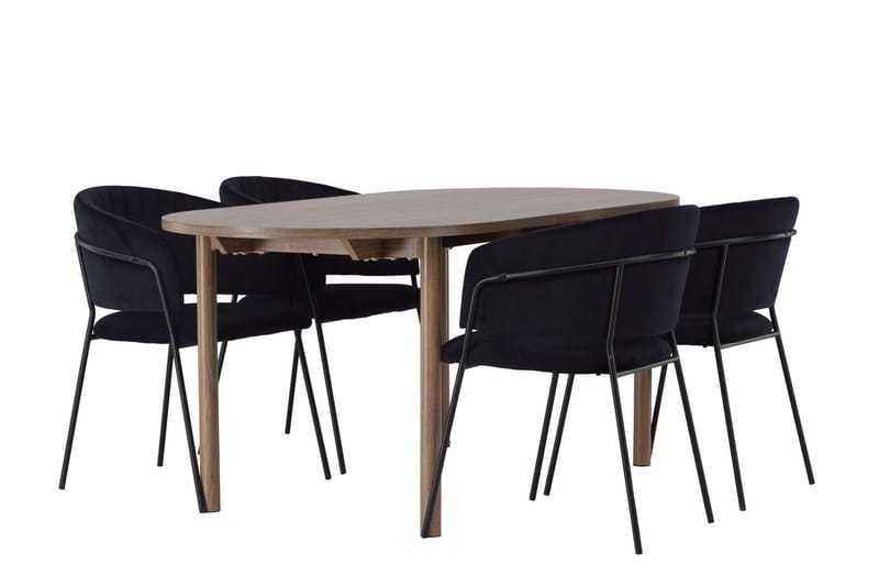 Oval matgrupp Venture Home Svart Natur 4st - Møbler - Bord - Spisegrupper