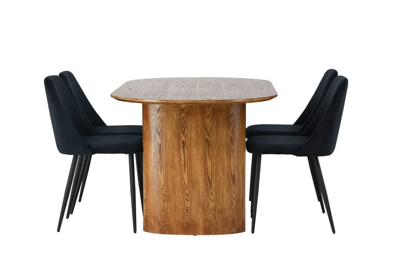Oval matgrupp Venture Home Svart Natur 4st - Møbler - Bord - Spisegrupper