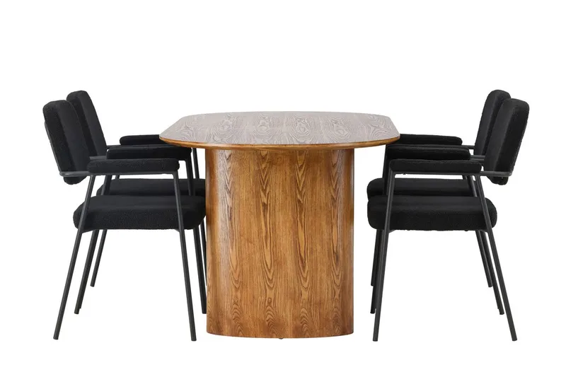 Oval matgrupp Venture Home Svart Natur 4st - Møbler - Bord - Spisegrupper