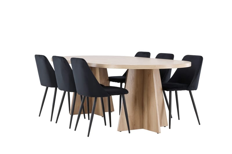 Oval matgrupp Venture Home Svart Natur 6st - Møbler - Bord - Spisegrupper