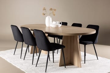 Oval matgrupp Venture Home Svart Natur 6st - Møbler - Bord - Spisegrupper