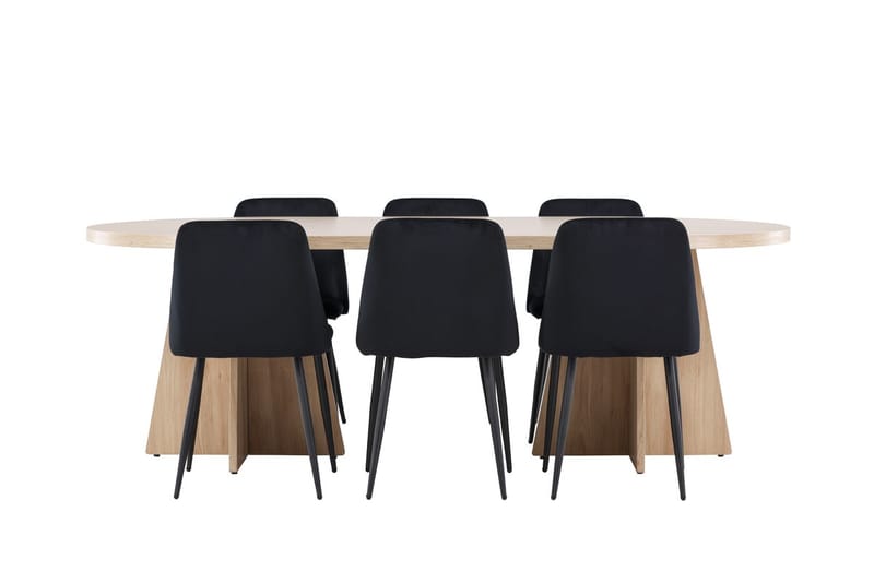 Oval matgrupp Venture Home Svart Natur 6st - Møbler - Bord - Spisegrupper