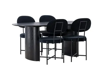 Oval matgrupp Venture Home Svart Svart 4st - Møbler - Bord - Spisegrupper