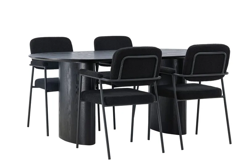 Oval matgrupp Venture Home Svart Svart 4st - Møbler - Bord - Spisegrupper