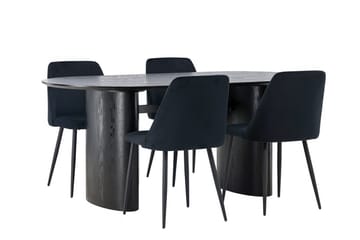 Oval matgrupp Venture Home Svart Svart 4st - Møbler - Bord - Spisegrupper