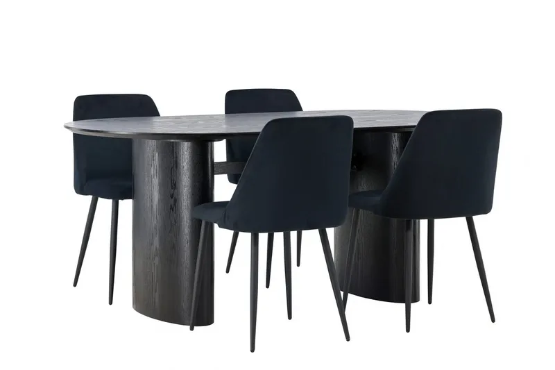 Oval matgrupp Venture Home Svart Svart 4st - Møbler - Bord - Spisegrupper