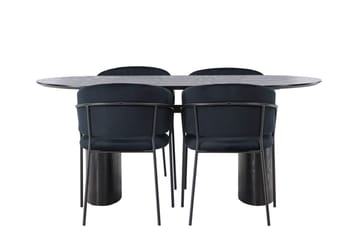 Oval matgrupp Venture Home Svart Svart 4st - Møbler - Bord - Spisegrupper