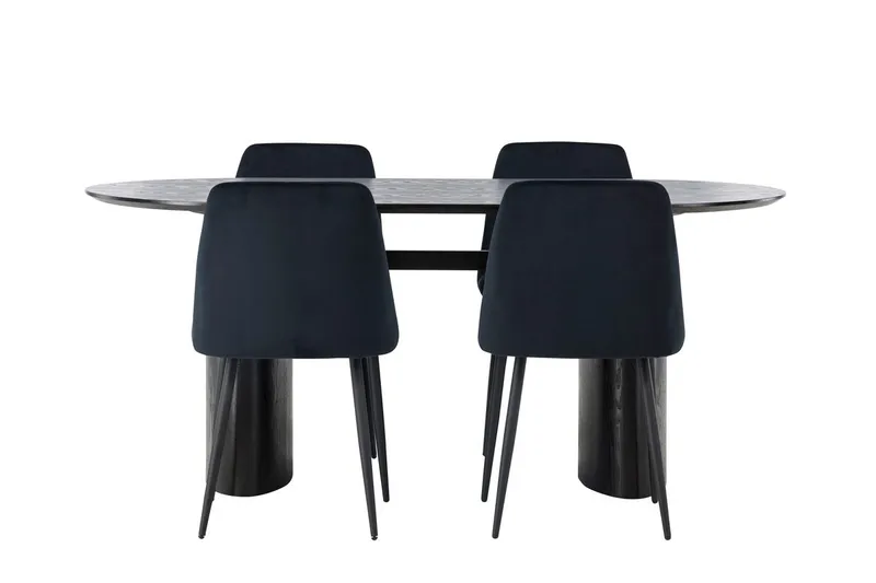 Oval matgrupp Venture Home Svart Svart 4st - Møbler - Bord - Spisegrupper