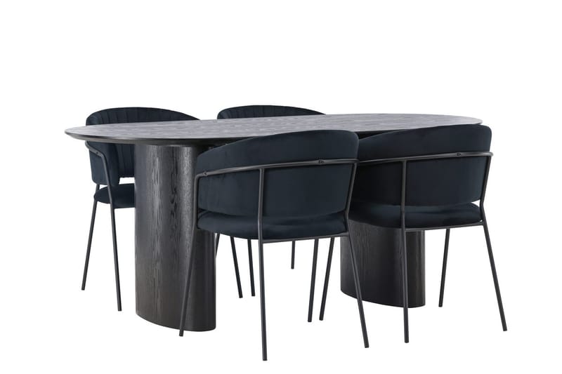 Oval matgrupp Venture Home Svart Svart 4st - Møbler - Bord - Spisegrupper