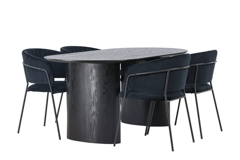 Oval matgrupp Venture Home Svart Svart 4st - Møbler - Bord - Spisegrupper