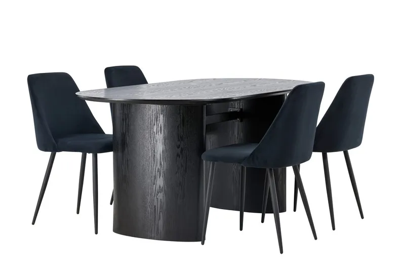 Oval matgrupp Venture Home Svart Svart 4st - Møbler - Bord - Spisegrupper