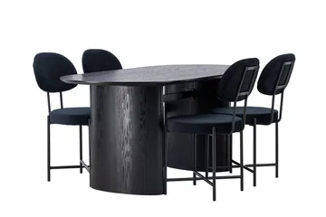 Oval matgrupp Venture Home Svart Svart 4st - Møbler - Bord - Spisegrupper
