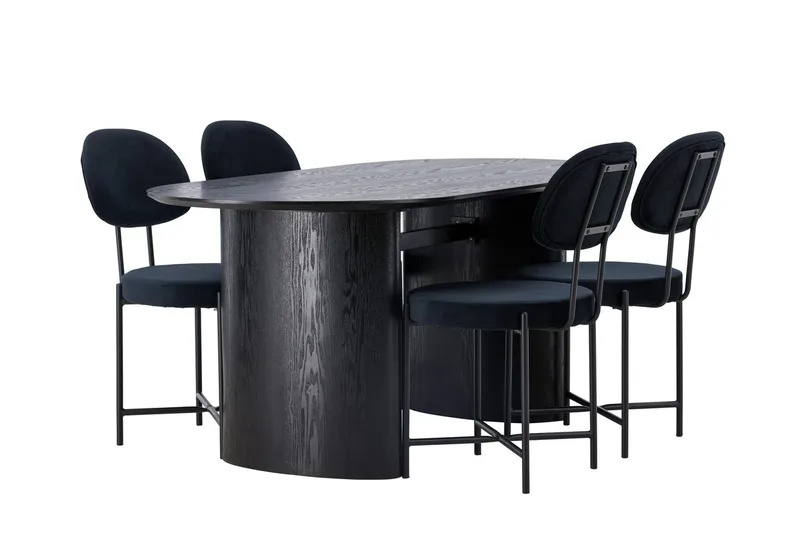 Oval matgrupp Venture Home Svart Svart 4st - Møbler - Bord - Spisegrupper