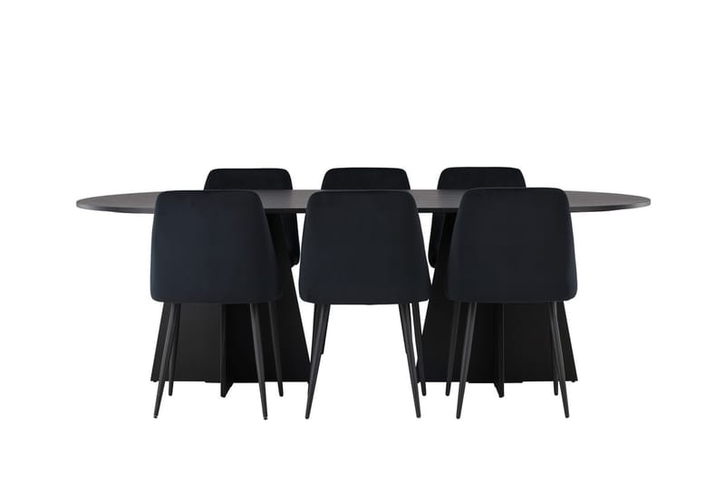 Oval matgrupp Venture Home Svart Svart 6st - Møbler - Bord - Spisegrupper