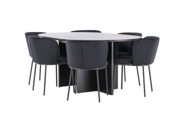 Oval matgrupp Venture Home Svart Svart 6st - Møbler - Bord - Spisegrupper
