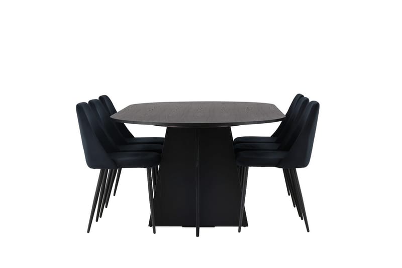 Oval matgrupp Venture Home Svart Svart 6st - Møbler - Bord - Spisegrupper