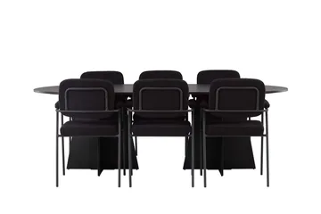 Oval matgrupp Venture Home Svart Svart 6st - Møbler - Bord - Spisegrupper