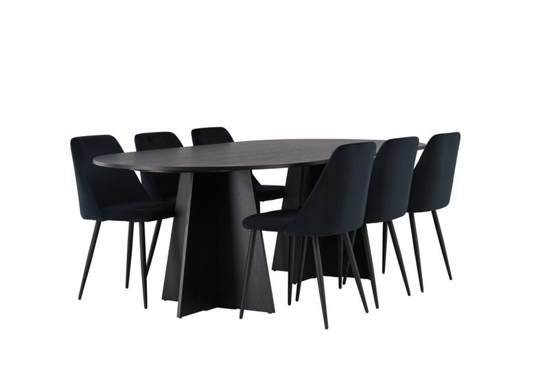Oval matgrupp Venture Home Svart Svart 6st - Møbler - Bord - Spisegrupper