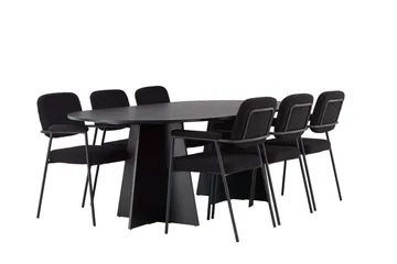 Oval matgrupp Venture Home Svart Svart 6st - Møbler - Bord - Spisegrupper