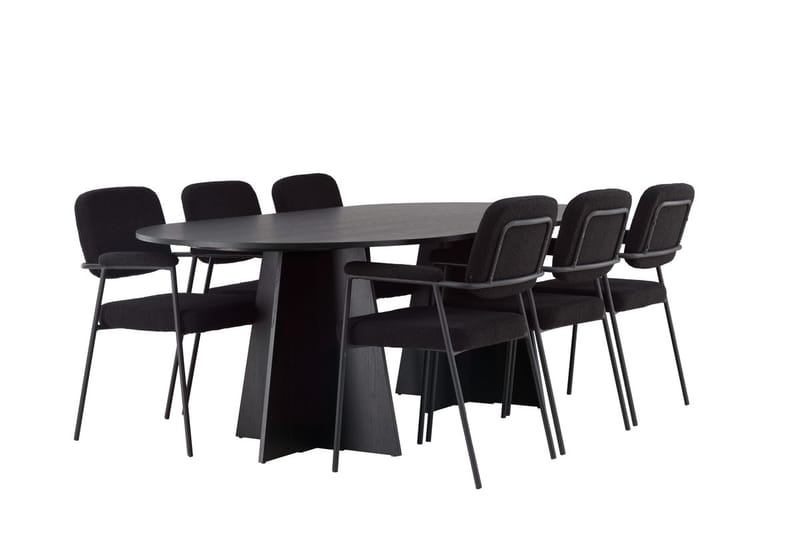 Oval matgrupp Venture Home Svart Svart 6st - Møbler - Bord - Spisegrupper