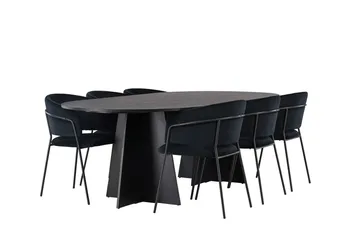Oval matgrupp Venture Home Svart Svart 6st - Møbler - Bord - Spisegrupper