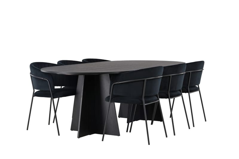 Oval matgrupp Venture Home Svart Svart 6st - Møbler - Bord - Spisegrupper
