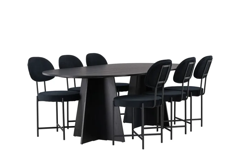 Oval matgrupp Venture Home Svart Svart 6st - Møbler - Bord - Spisegrupper
