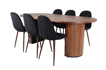 Oval matgrupp Venture Home Svart Valnöt 6st - Møbler - Bord - Spisegrupper