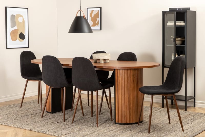 Oval matgrupp Venture Home Svart Valnöt 6st - Møbler - Bord - Spisegrupper