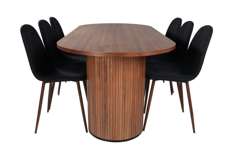 Oval matgrupp Venture Home Svart Valnöt 6st - Møbler - Bord - Spisegrupper