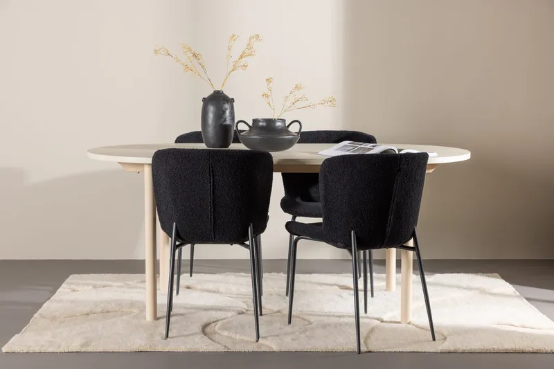 Oval matgrupp Venture Home Svart Vitputsad 4st