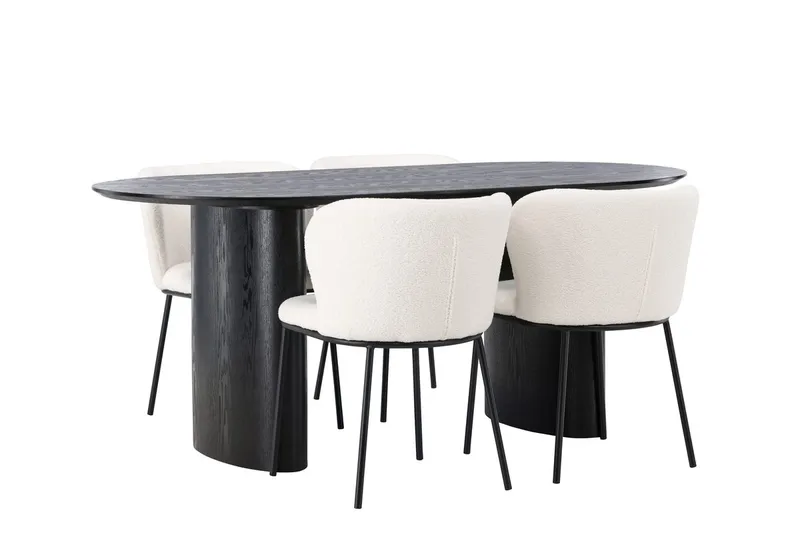 Oval matgrupp Venture Home Vit Svart 4st - Møbler - Bord - Spisegrupper