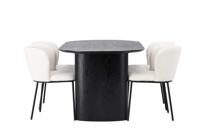 Oval matgrupp Venture Home Vit Svart 4st - Møbler - Bord - Spisegrupper