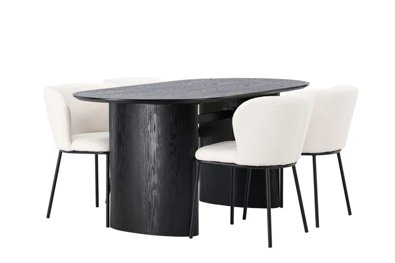 Oval matgrupp Venture Home Vit Svart 4st - Møbler - Bord - Spisegrupper
