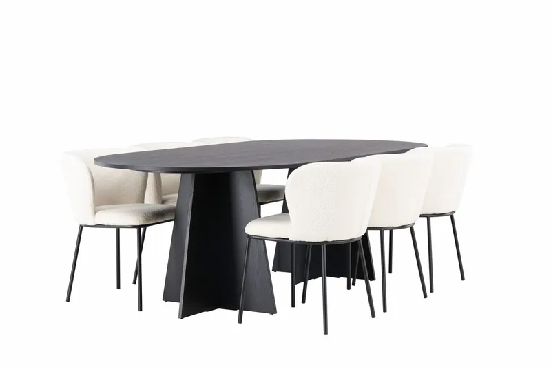 Oval matgrupp Venture Home Vit Svart 6st - Møbler - Bord - Spisegrupper