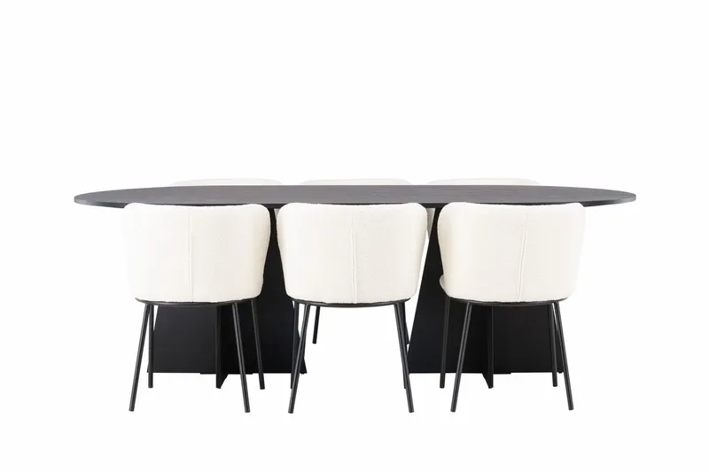 Oval matgrupp Venture Home Vit Svart 6st - Møbler - Bord - Spisegrupper