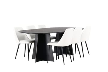 Oval matgrupp Venture Home Vit Svart 6st - Møbler - Bord - Spisegrupper
