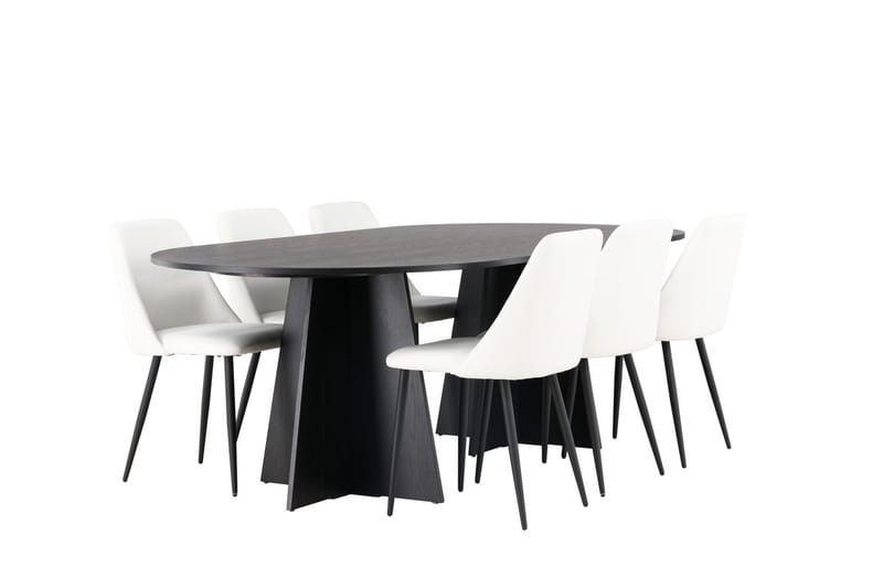 Oval matgrupp Venture Home Vit Svart 6st - Møbler - Bord - Spisegrupper