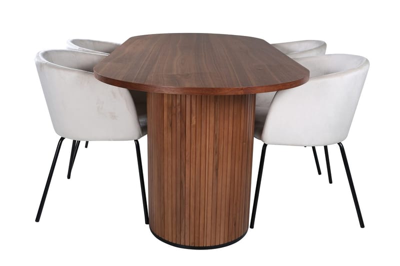 Oval spisegruppe Venture Home Bianca, Berit - valnøttfarget, beige og svart - Møbler - Bord - Spisegrupper