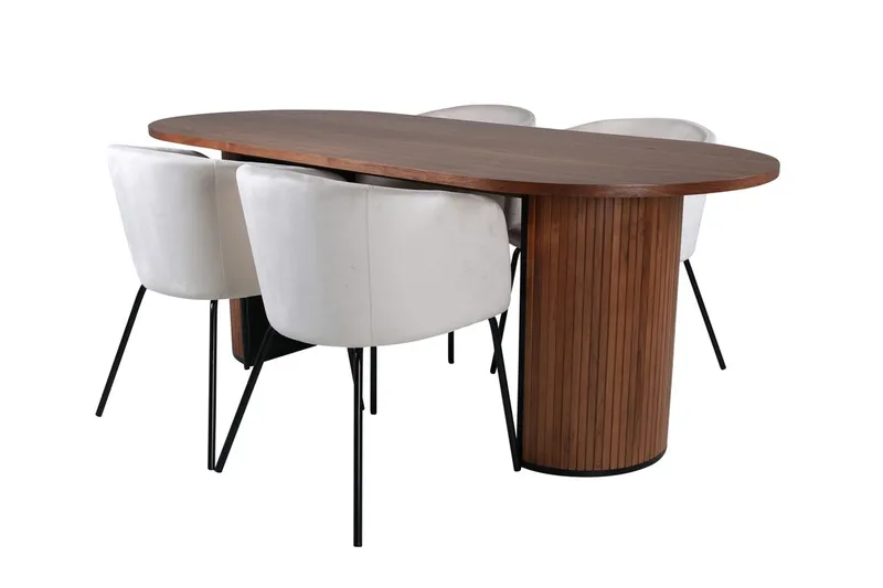 Oval spisegruppe Venture Home Bianca, Berit - valnøttfarget, beige og svart - Møbler - Bord - Spisegrupper