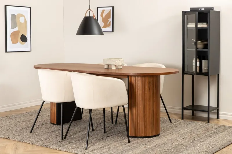 Oval spisegruppe Venture Home Bianca, Berit, valnøttfarget, beige og svart