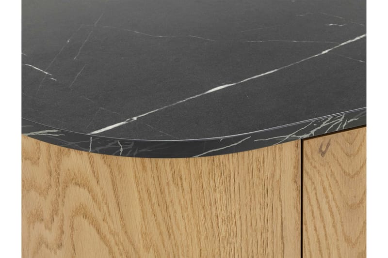 Pantego Ovalt Sofabord 100 cm med Hyller og Marmormønstret Plate i Tre - Sort - Møbler - Bord - Sofabord