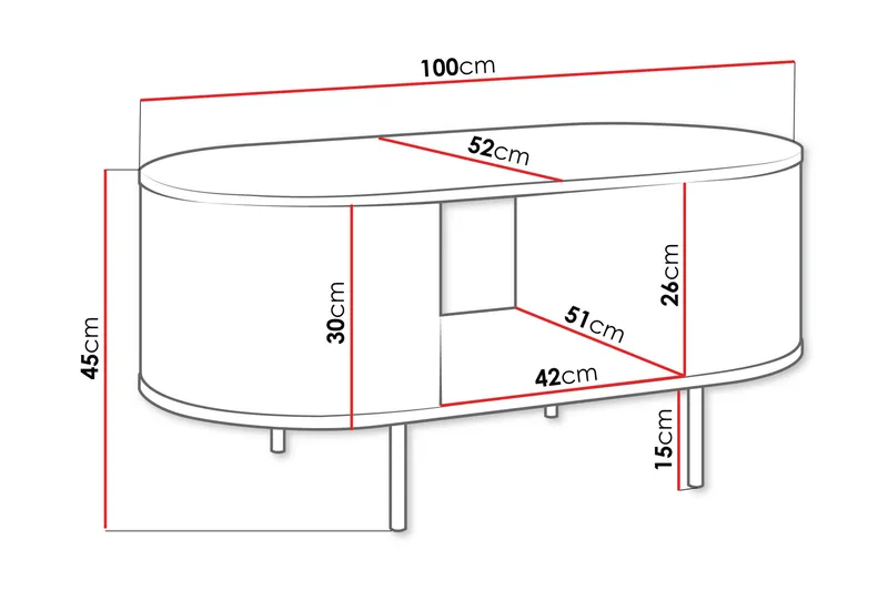 Pantego Ovalt Sofabord 100 cm med Hyller og Marmormønstret Plate i Tre - Sort - Møbler - Bord - Sofabord