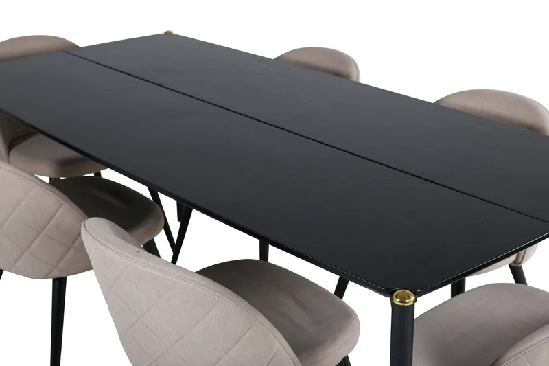 Pelle Spisegruppe 190 cm Rektangulær med 6 Velvet-stoler - Beige - Møbler - Bord - Spisegrupper