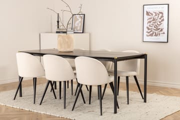 Pelle Spisegruppe 190 cm Rektangulær med 6 Velvet-stoler - Beige - Møbler - Bord - Spisegrupper