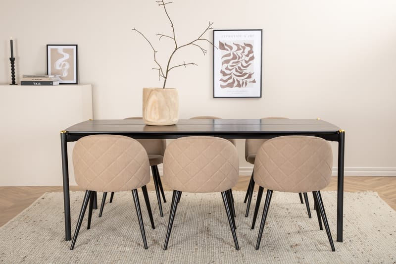 Pelle Spisegruppe 190 cm Rektangulær med 6 Velvet-stoler - Beige - Møbler - Bord - Spisegrupper